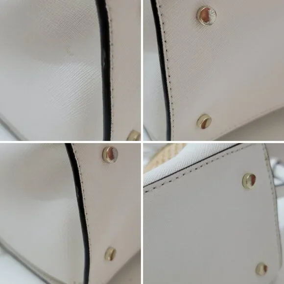 Kate Spade ♠️ White Leather & Woven Straw Dome Satchel Crossbody Gold Hardware - Picture 12 of 14